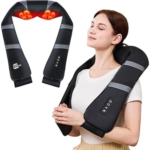 Neck Massager with Heat - Back and Neck Massager for Pain Relief Deep Tissue Shiatsu Kneading Massage Pillow, Neck and Shoulder Massager, Father's Day Dad Gifts for Men Women Mom (Not Cordless)