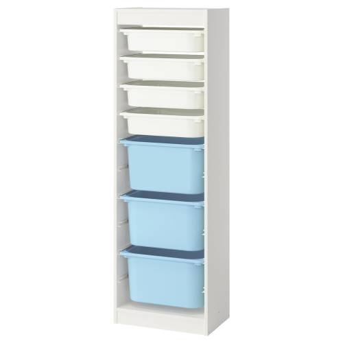TROFAST Storage combination with boxes - white white/light blue 18 1/8x11 3/4x57 1/8 "