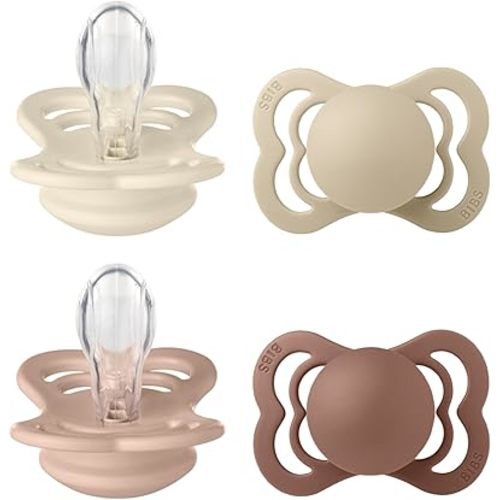 BIBS Supreme Chupete - Chupete simulado sin BPA, pezón simétrico, silicona, fabricado en Dinamarca, talla 1 (0-6 meses), marfil, vainilla, rubor, madera