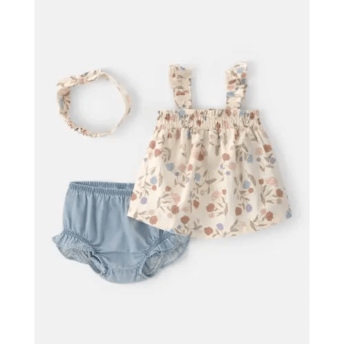 Baby Girl 2-Piece Floral Top & Short Set - Ivory/Blue | Carter's