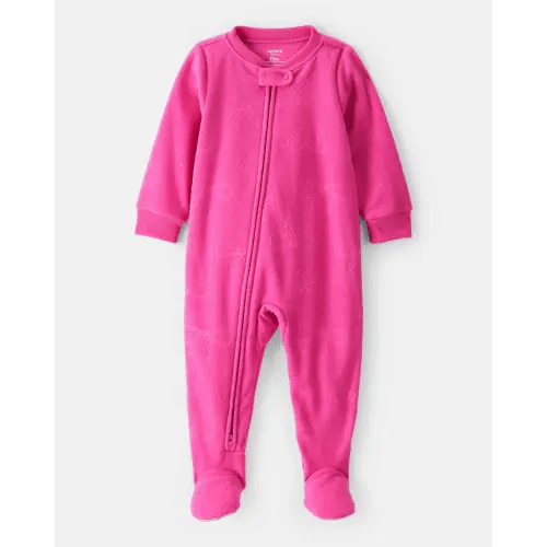 Baby Girl Bow Fleece Long-Sleeve 2-Way Zip 1-Piece Pajamas - Pink | Carter's