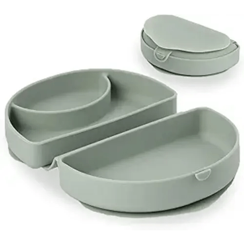 Miniware Baby Travel Plate with Suction - Foldable Silicone Baby Travel Essential to Promote Self-Feeding - Dishwasher Safe, BPA Free, Food Grade Silicone Baby Plate On The Go - Sage Silifold