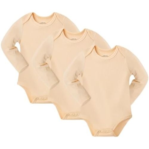 NMK Baby Bodysuits 3-Pack，Soft Rayon From Bamboo Short and Long Sleeve Onesie，Unisex for Newborns 0-12 Months