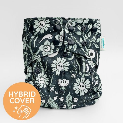 One Size Wipeable Cloth Diaper Cover with Ghost Garden Print, Midnight Garden by Malika Buttinger – Kinder Cloth Diaper Co.