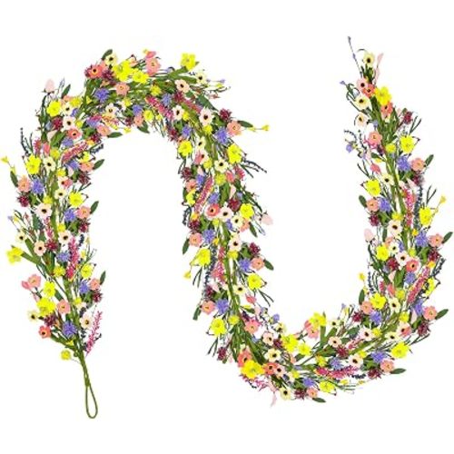 6Ft Wildflower Garland, Floral Vine for Summer Mantel Decor