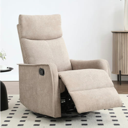 Swivel Rocker Recliner Chair, 360° Swivel Recliner with Heat and Massage, Rocker Recliner Nursery Glider Chair with Side Pockets for Living Room (Khaki, Fabric)