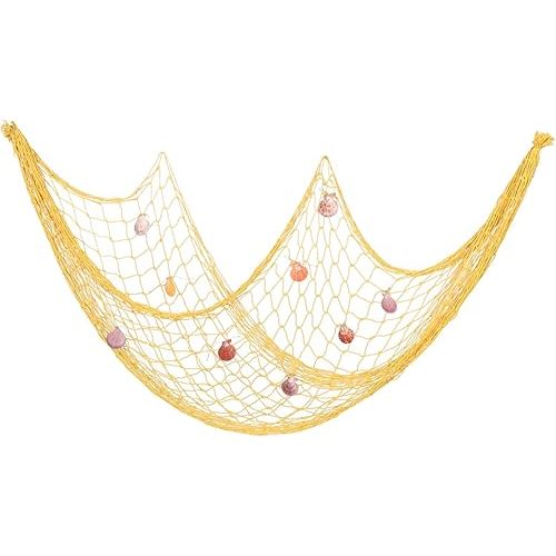 Decorative Nautical Wall Hanging Art Net for Home Office and Ocean-Themed Parties Lemon Shell Accents