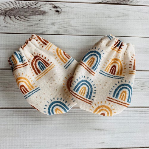 Rainbow baby mittens, no-scratch, boho rainbow baby gift, clothing set, baby shower gift, preemie, newborn, 0-3m, 3-6m