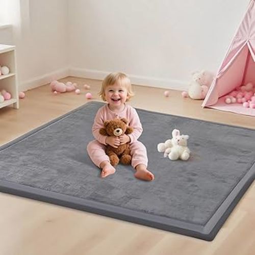 Baby Play Mat for Floor, 50 X 50x 1.3" Memory Foam Playpen Mat,Ultra Soft Tummy Time Mat with Non-Slip Backing, Baby Crawling Mat Child Nursery Rug for Infant, Toddlers, Kids (Dark Gray)