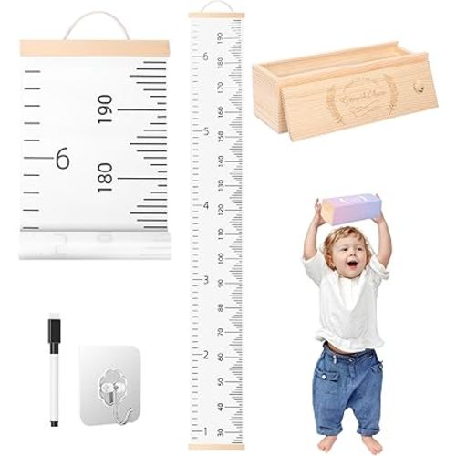 Height Chart for Kids Growth Chart for Wall Kids Height Wall Chart Kids Growth Chart Wall with Keepsake Box Height Measurement Wall Ruler Baby to Child Growth Tracker Neutral Nursery Wall Decor