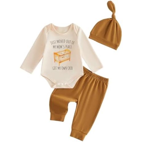Newborn Baby Boy Coming Home Outfit Letter Print Romper and Pants 3Pcs