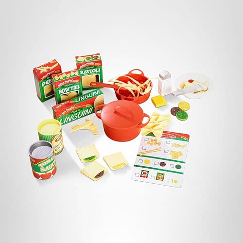 Melissa & Doug Prepare & Serve Pasta Set with Toy Food & Kids Play Kitchen Accessories, Montessori-Inspired Preschool Learning Toys for Girls & Boys 3+