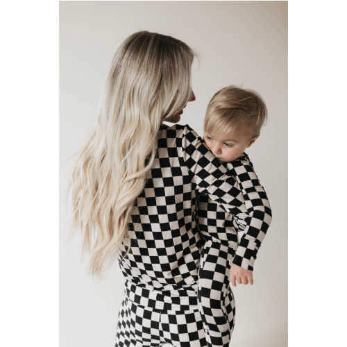 Women's Bamboo Pajamas | Black Checkerboard || MATCHING KIDS