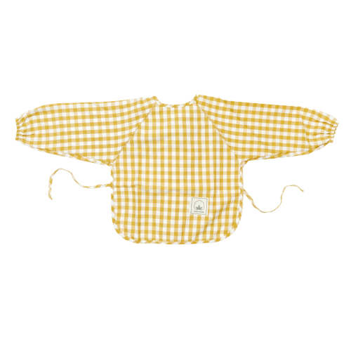 Classic Gingham Style Long-Sleeve Baby Smock in Lemon