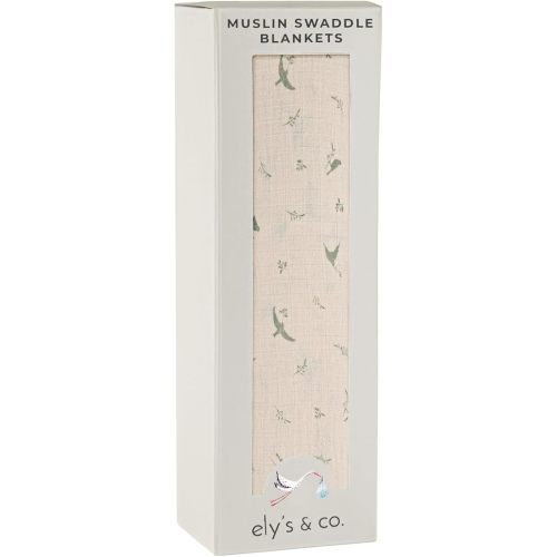 Ely's & Co. Muslin Swaddle Blanket 1-Pack for Baby Boy/Girl, 100% Cotton Muslin Extra Large Swaddle Receiving Blanket, 47”x47” (Sage Bird)