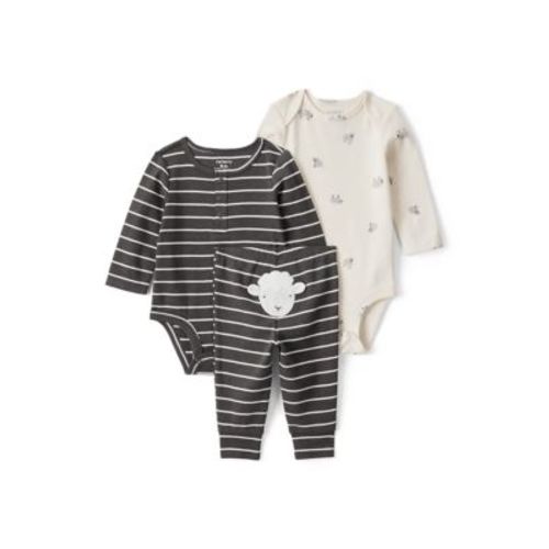 Baby Boys Sheep Printed Three Piece Bodysuit Set