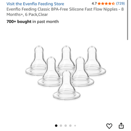 Evenflo Feeding Classic BPA-Free Silicone Fast Flow Nipples - 8 Months+, 6 Pack,Clear
