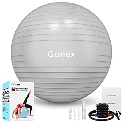Gonex Exercise Workout Ball, 55 65 75 cm Anti-Burst & Non-Slip Stability Balance Ball for Birthing, Yoga, Pilates, Desk Chairs, Fitness, Quick Pump & Workout Guide Included - 65cm - Silver