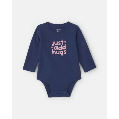 Baby Girl 'Just Add Hugs' Long-Sleeve Graphic Bodysuit - Navy Blue | Carter's