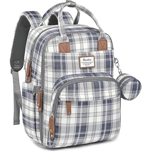 RUVALINO Diaper Bag Backpack, Multifunction Travel Pack Maternity Baby Changing Bags, Large Capacity, Waterproof, Blue Plaid