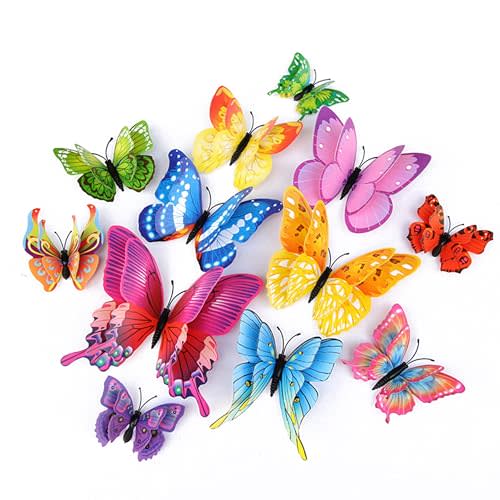 OPSEAM 3D Butterfly Wall Decor Butterfly Decorations Stickers with Magnets | 24 PCS Colorful,12 Styles Double Layer Butterfly for Classroom Decoration,Locker Refrigerator, Reusable,Waterproof