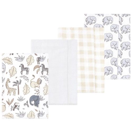 Luvable Friends Hudson Baby Flannel Burp Cloths 4pk, Gray Neutral Safari
