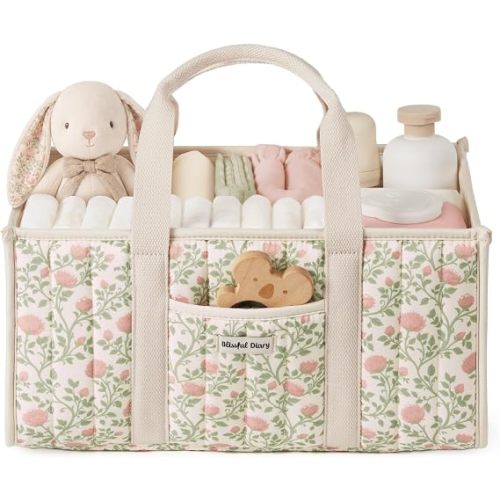 Blissful Diary Floral Diaper Caddy Organizer, Storage Basket, Tulip Garden