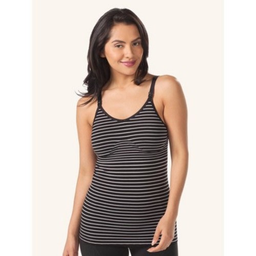 Leading Lady Women's Maternity to Nursing Seamless Cotton Tank  Jet Black with Grey Stripe XL