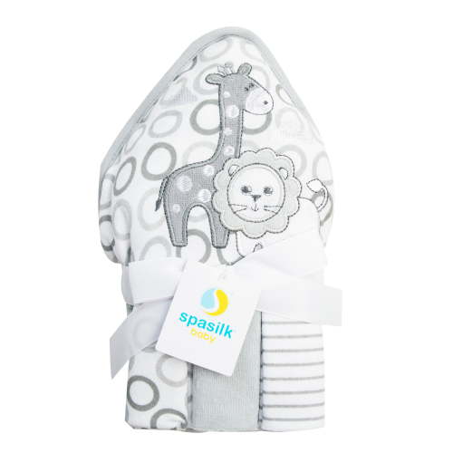 Spasilk Bath 1 Hooded Terry Towel & 3 Washcloths Set for Babies
