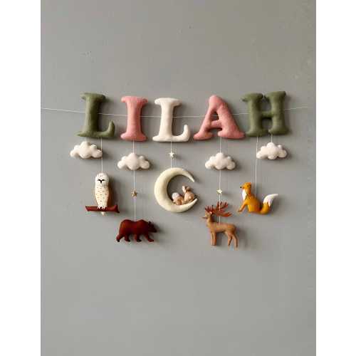 Custom Name Banner Woodland Animals Nursery Decor - Personalized Baby Name Sign - Felt Name Garland Woodland Themed - Wall Decoration Banner