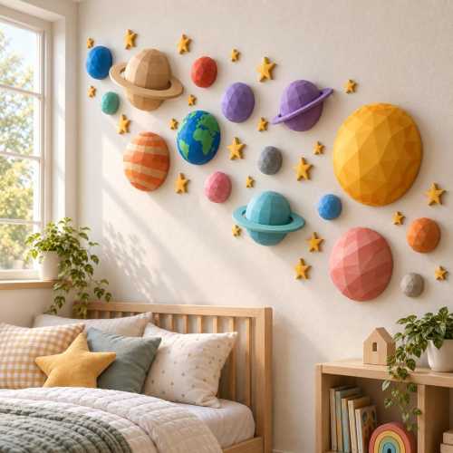 3D Planet and Star Wall Decor Set, Colorful Space Wall Art (38 Piece)