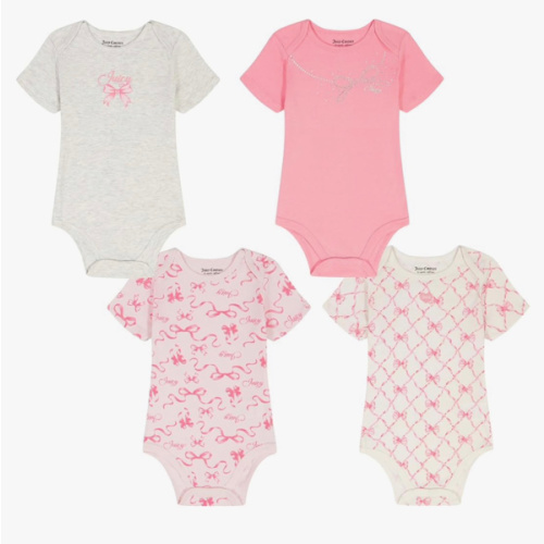 Juicy Couture Baby Girls' 4-pack Short Sleeve Bodysuit