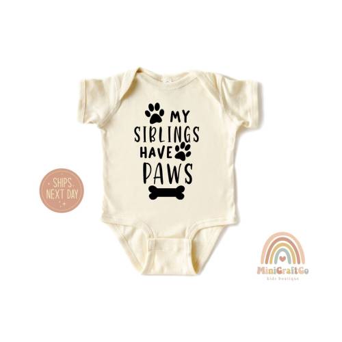My Siblings Have Paws Onesie®, Pregnancy Announcement Baby Bodysuit, Pet Pregnancy Announcement Tee, Sibling Bodysuit, Cute Baby Shower Gift