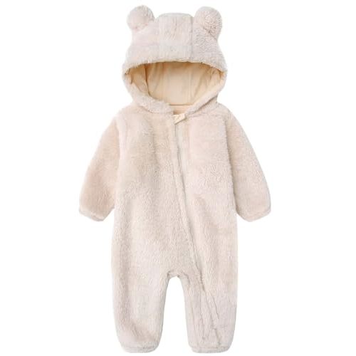 CHAOJIESI Newborn Winter Romper Fleece Hooded Jumpsuit Snowsuit Warm Outfits Zipper Outwear for Infant