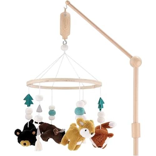 The Peanutshell Crib Mobile for Boys or Girls - Wooden Musical Baby Crib Mobile with 12 Lullabies, Western Woods Baby Western Woods Nursery Decor