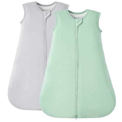 Duomiaomiao 2 Pack Buttery Soft Rayon Made from Bamboo Baby Sleep Sack 6-18 Months 1.0 TOG, Premium Baby Sleeping Bag 2-Way Zipper for Babies