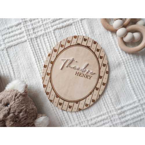 Personalized Baby Name Sign, Teddy Bear Birth Announcement, Vintage Boy Nursery Decor, Baby Hospital Name Sign, Earthy Nursery Decor