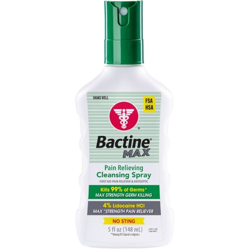 Bactine Max Pain Relieving Antiseptic Spray with Lidocaine, First Aid Pain + Itch Relief, No-Sting, Kills 99% of Germs*, 5oz