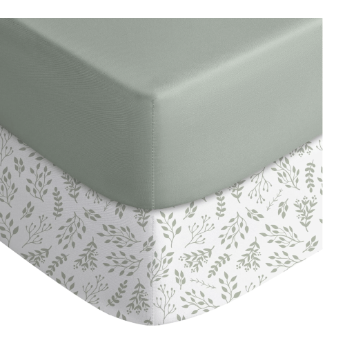 Yoofoss Baby Crib Sheets for Boys Girls, Fitted Crib Sheet 2 Pack for Standard Crib and Toddler Mattress, Super Soft Microfiber Baby Sheet 28x52x8in(Green+Leaf)