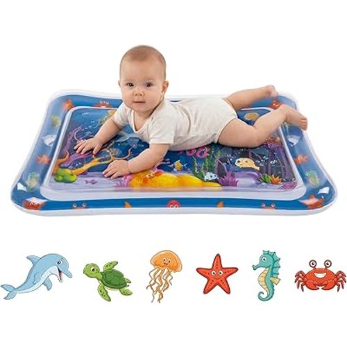 Tummy Time Water Mat for Babies, Inflatable Tummy Time Water Play Mat, with Bright and Colorful Patterns, for Interactive and Fun Early Learning, Ocean-Themed