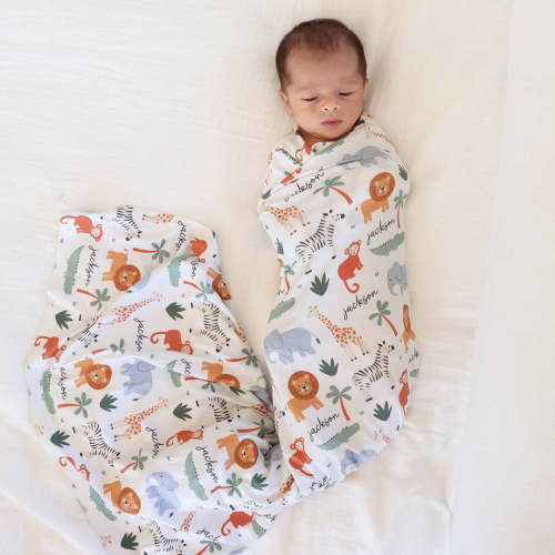 Safari Snuggles Personalized Swaddle Blanket