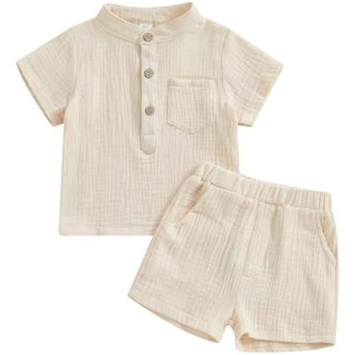 Toddler Baby Boy Girl Summer Outfits Cotton Short Sleeve Solid T-shirt Top Casual Shorts Neutral Spring Clothes
