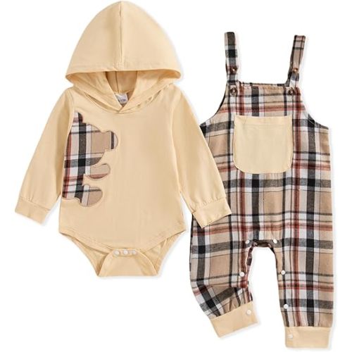 NZRVAWS Baby Boy Clothes Newborn Outfits Infant Romper Fall Winter Hoodie Pocket Pants Overalls Set NB-18M