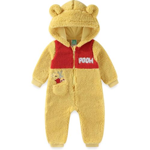 Disney Winnie the Pooh Baby Boys Sherpa Hooded Romper Coverall for Infants
