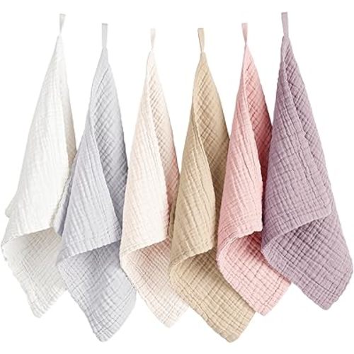 Konssy 6 Pack Face Cloths, 100% Muslin Cotton Wash Cloth for Washing Face