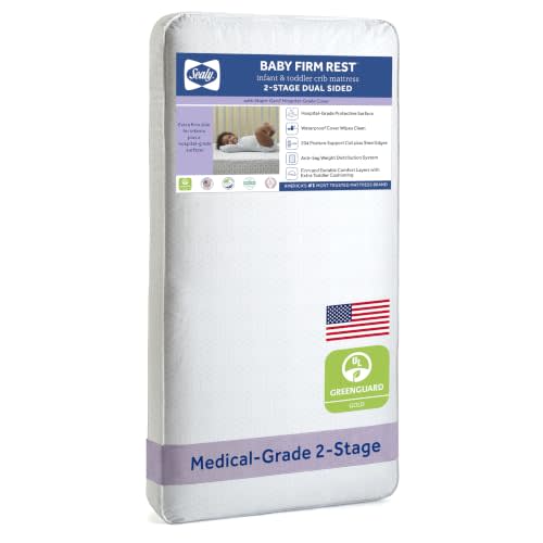 Sealy Baby Infant & Toddler Crib Mattress, Firm Rest 2 Stage, 204 Coils, Waterproof Breathable, Non Toxic, GREENGUARD GOLD Certified, Made in USA, 52x28