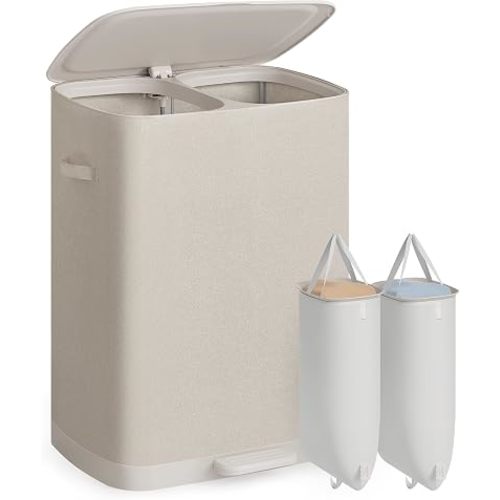 SONGMICS Laundry Hamper with Lid and Pedal, 160L Laundry Basket，2 Sections