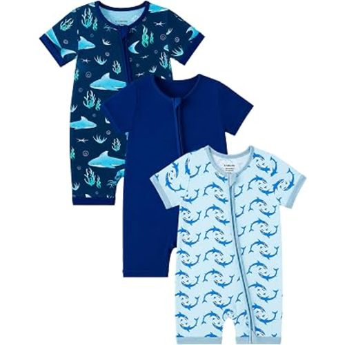 OPAWO Bamboo Baby Pajamas 3 Pack, Double Zipper Bamboo Sleepers for Baby Boy Girl Romper, Toddler Summer Clothes Outfit 0-24M