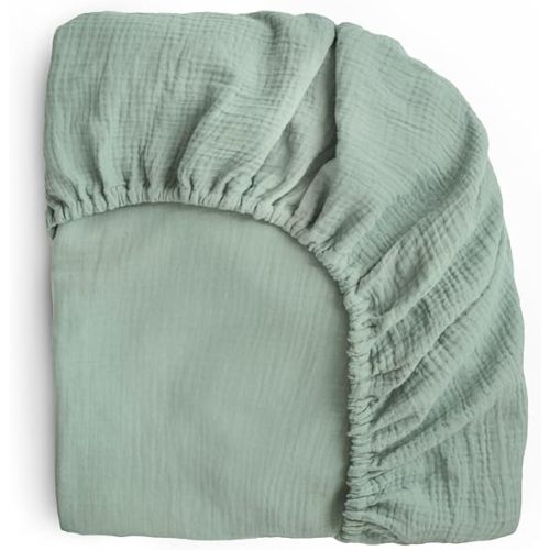 mushie Extra Soft Muslin Fitted Crib Sheet | 192 Thread Count | 28"x 52" (Roman Green)