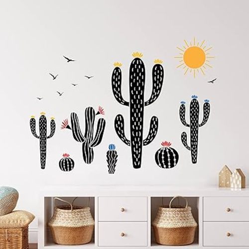 Baby Nursery Decor Cactus Wall Decal - Cactus Wall Stickers for Living Room Bedroom Dining Room – 33”W x 24”H Cactus Decor - Cactus Wall Decor - Cactus Wallpaper Nursery Wall Decor
